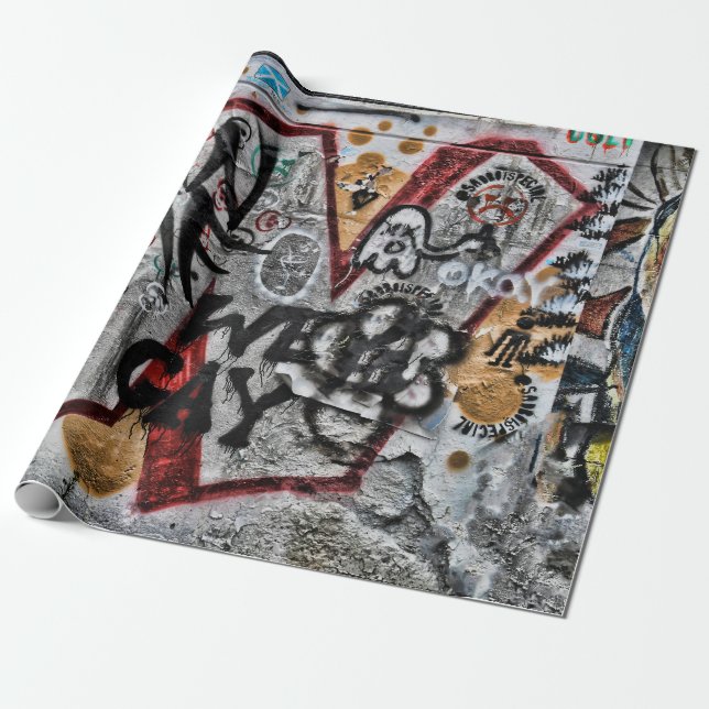Graffiti Red Gray Letters Urban Street Wall Art Wrapping Paper (Unrolled)
