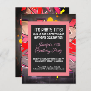 Graffiti Red Letters Birthday Invitation