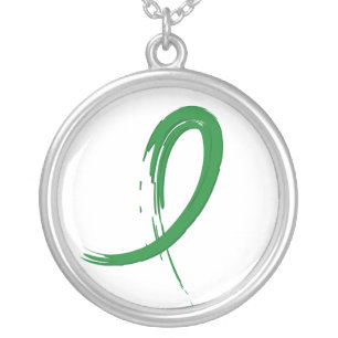 Graffiti Ribbon Traumatic Brain Injury TBI Silver Plated Necklace