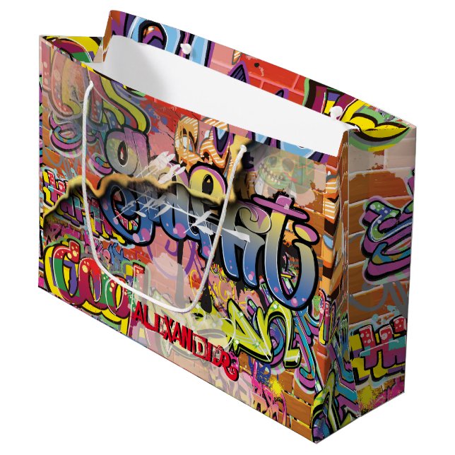 Graffiti scribbled, scratched, or PAINTED bricks Large Gift Bag (Front Angled)