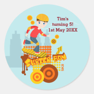 Graffiti skateboard kid birthday party classic round sticker
