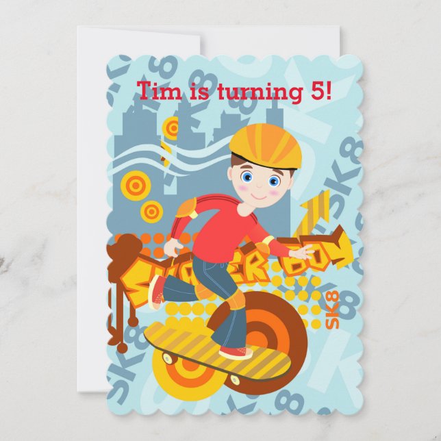 Graffiti skateboard kid birthday party invitation (Front)