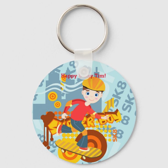 Graffiti skateboard kid birthday party keychain (Front)