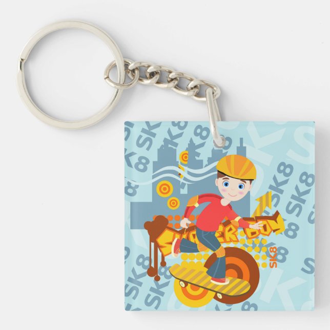 Graffiti skateboard kid birthday party keychain (Front)