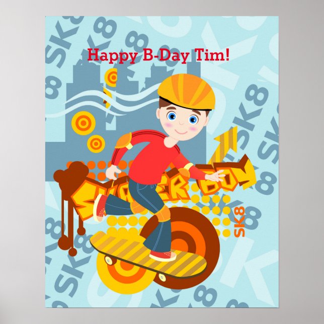 Graffiti skateboard kid birthday party poster (Front)