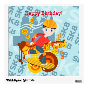 Graffiti skateboard kid birthday party wall sticker