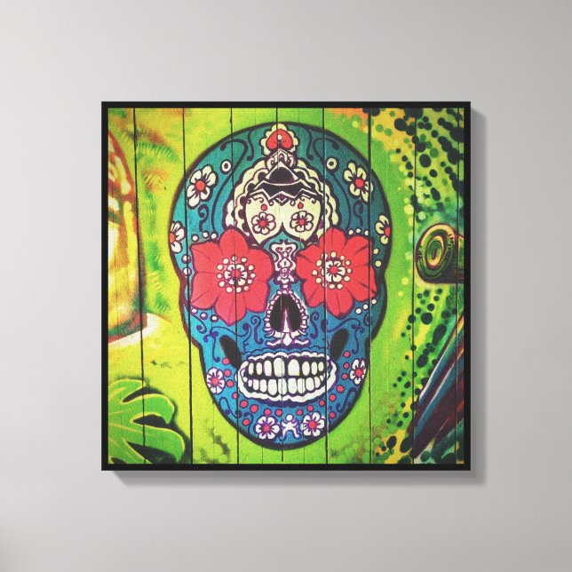 Graffiti SKULL flower patterned skull Canvas Print (Front)