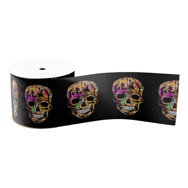 Graffiti skull grosgrain ribbon (Spool)