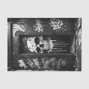 Graffiti Skull on Door Bold Black & White Urban Tissue Paper