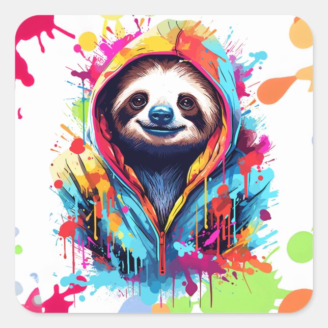 Graffiti Sloth Square Sticker (Front)