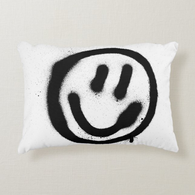 graffiti smiling face emoticon in black on whitesp accent pillow (Front)