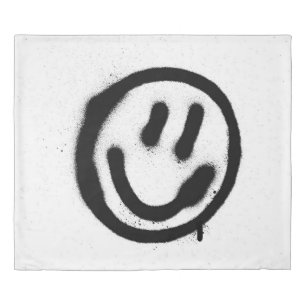 graffiti smiling face emoticon in black on whitesp duvet cover