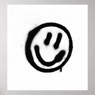 graffiti smiling face emoticon in black on whitesp poster