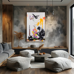 Graffiti Soldier & Flowers – Peaceful Protest Art Poster