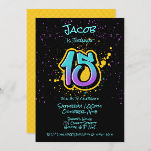 Graffiti Splatter Age Fifteen Invitation