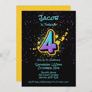 Graffiti Splatter Age Four Invitation