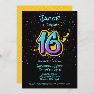 Graffiti Splatter Age Sixteen Invitation