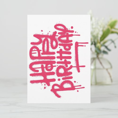 Graffiti Spray Happy Birthday Gifts Love Pink Invitation