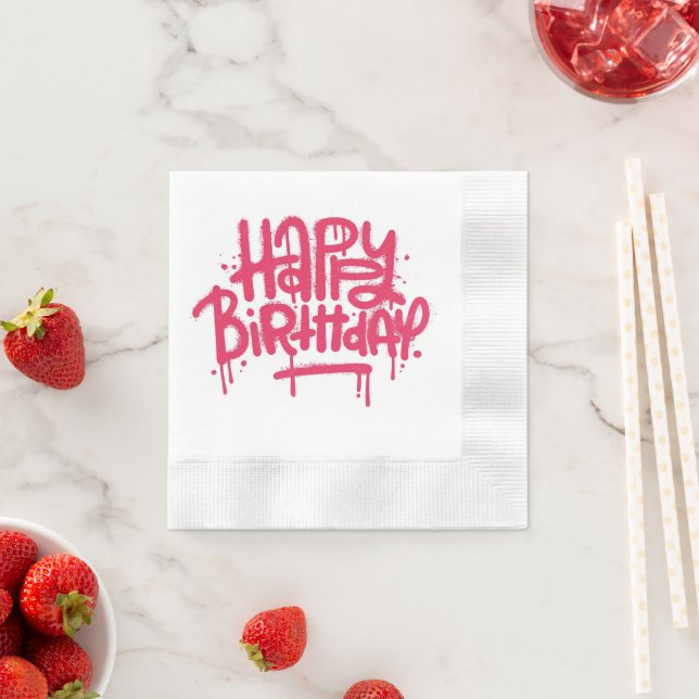 Graffiti Spray Happy Birthday Gifts Love Pink Napkins (Insitu)