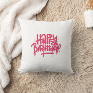 Graffiti Spray Happy Birthday Gifts Love Pink Throw Pillow
