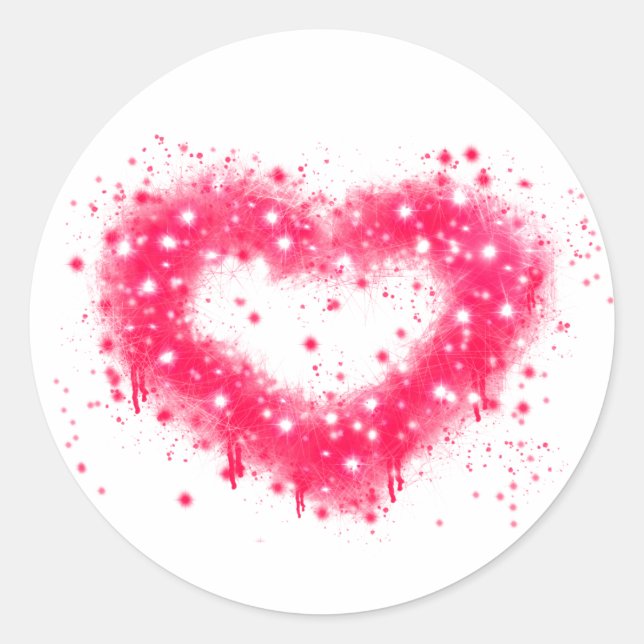 Graffiti spray paint pink sparkling heart design classic round sticker (Front)