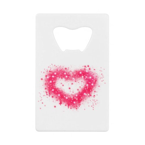 Graffiti spray paint pink sparkling heart design credit card bottle opener