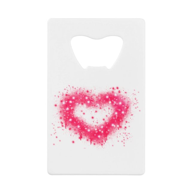 Graffiti spray paint pink sparkling heart design credit card bottle opener (Front)