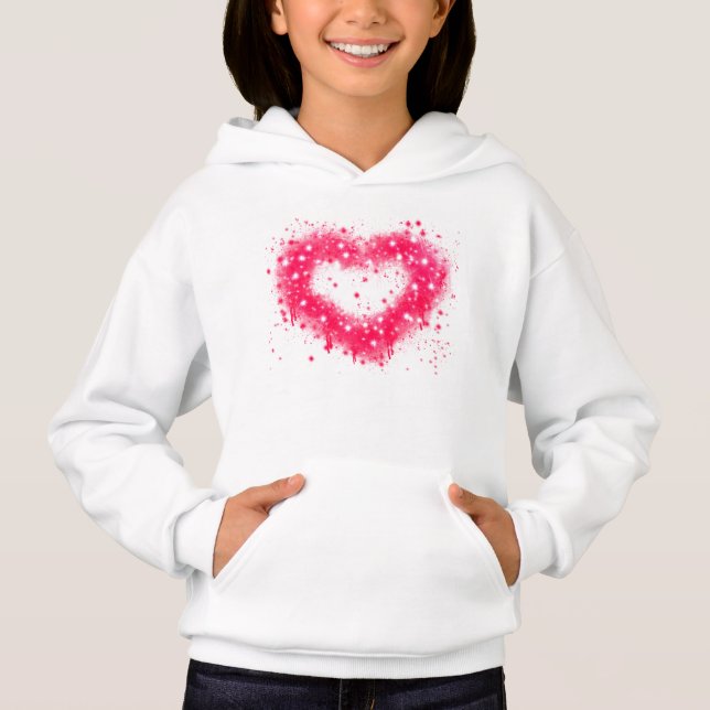 Graffiti spray paint pink sparkling heart design hoodie (Front)
