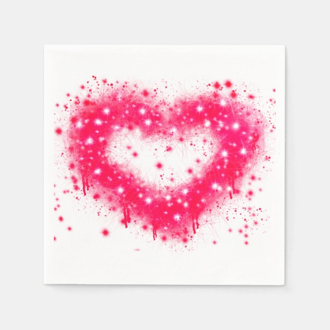 Graffiti spray paint pink sparkling heart design napkins (Front)