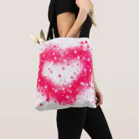 Graffiti spray paint pink sparkling heart design tote bag