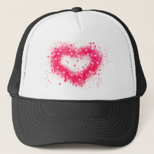 Graffiti spray paint pink sparkling heart design trucker hat