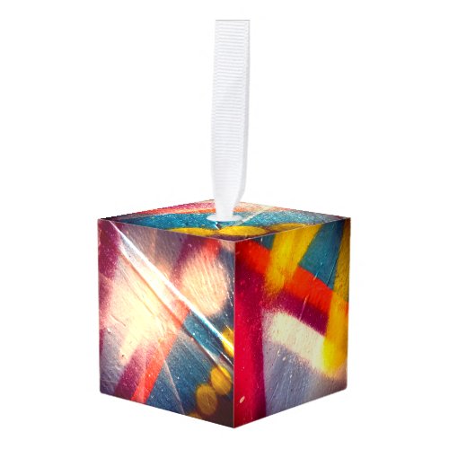 Graffiti Spray Paint Starburst Brights Cube Ornament