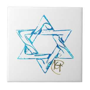 Graffiti Stitched Jewish Star Art Ceramic Tile