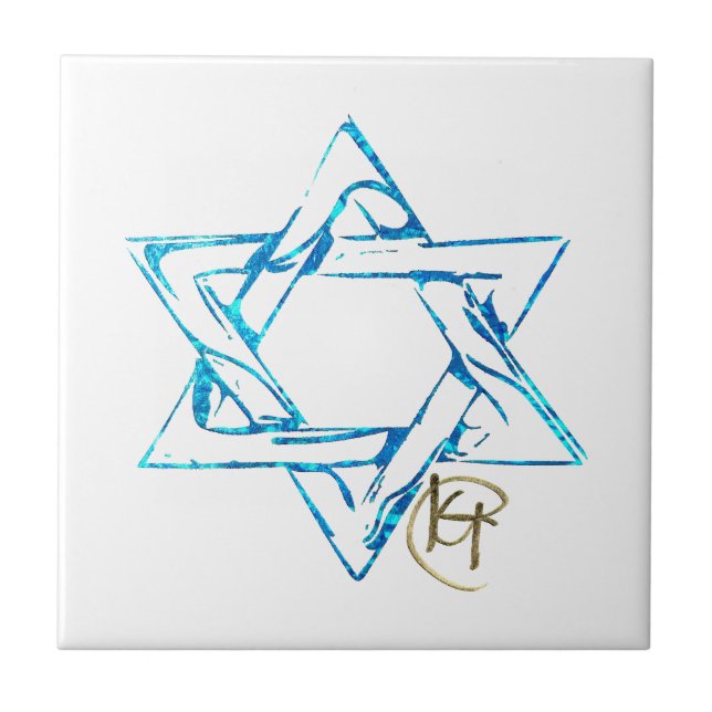 Graffiti Stitched Jewish Star Art Ceramic Tile (Front)