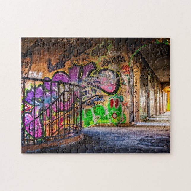 Graffiti Street Art Colorful Abandoned Staircase Jigsaw Puzzle (Horizontal)