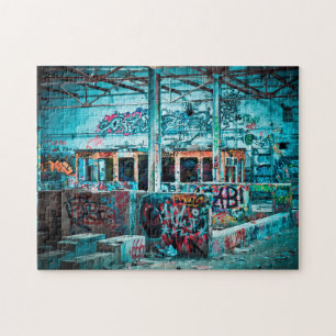 Graffiti Street Art Colorful Abandoned Train Jigsaw Puzzle