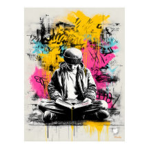 Graffiti Street Art Poster – Boy Reading Urban