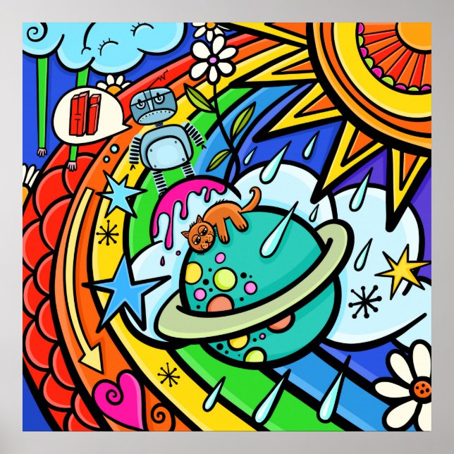 Graffiti Street Art Rainbow Weather Funky Cartoon Poster (Front)