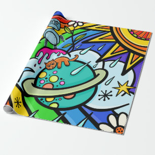 Graffiti Street Art Rainbow Weather Funky Cartoon Wrapping Paper