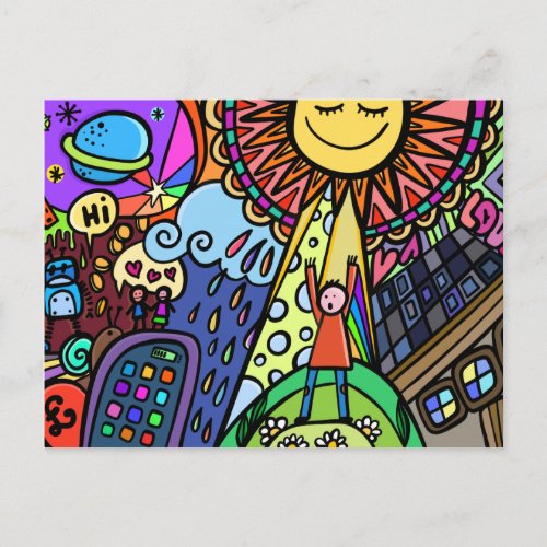 Graffiti Street Art Solar Vibrant Hipster Cartoon Postcard