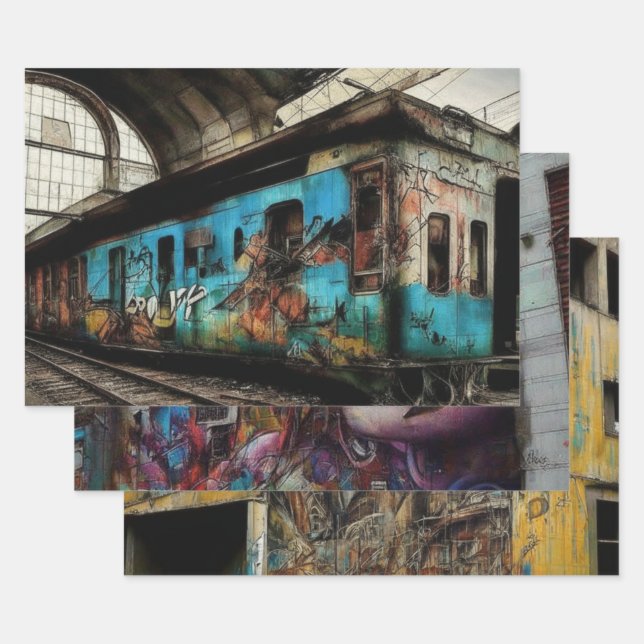 Graffiti Street Art Urban City Abandoned Building Wrapping Paper Sheets (Set)