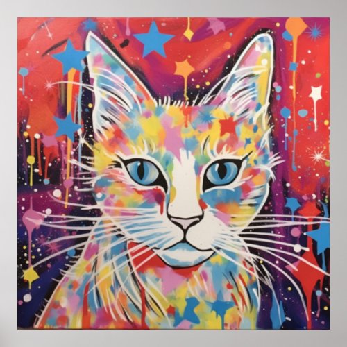 Graffiti style art cat design funky cat wall poster