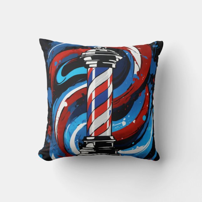 **"Graffiti Style Barber Pole Pillow - Red, Blue,  (Front)