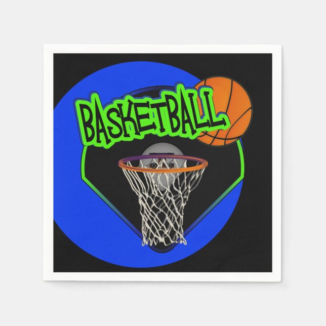 Graffiti Style Basketball and Hoop Paper Napkins (Front)
