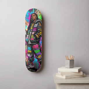 Graffiti Style Black Woman Portrait Skateboard