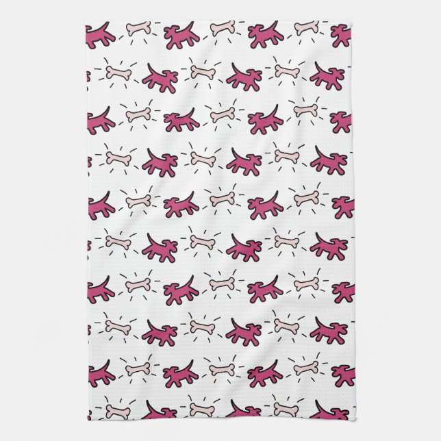 Graffiti style Dogs and Bones White Dog Towel 1 (Vertical)