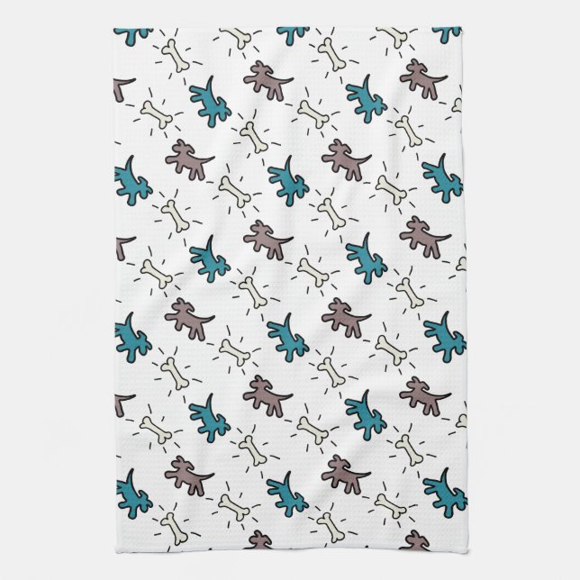Graffiti style Dogs and Bones White Dog Towel 4 (Vertical)