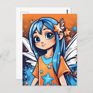 Graffiti Style Fairy With Blue Hair Postcard