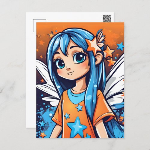 Graffiti Style Fairy With Blue Hair Postcard