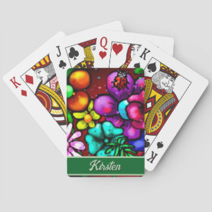 Graffiti Style Flowers & Ladybug Personalized Poker Cards